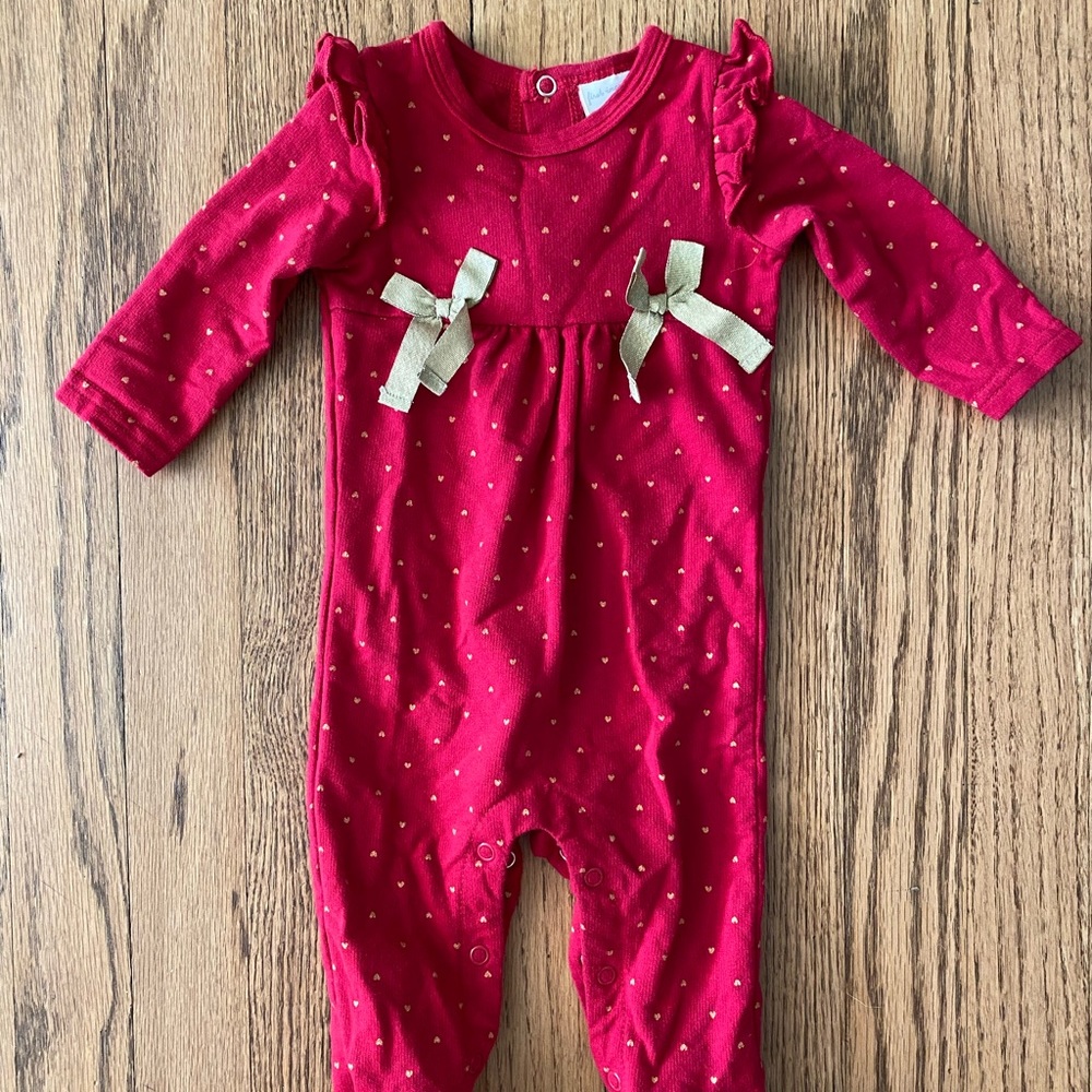 Red and gold footed onesie outfit for baby girl